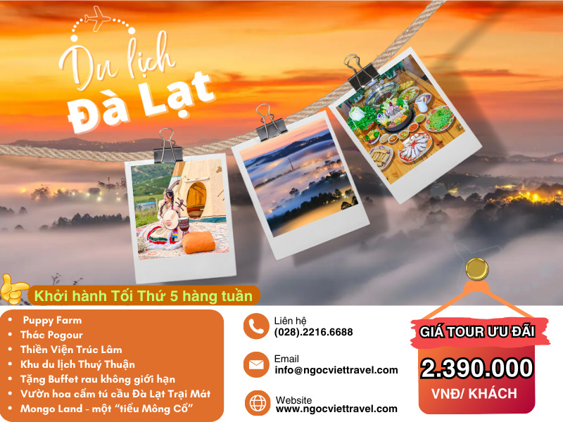 TOUR ĐÀ LẠT 3 NGÀY - KDL MONGO LAND - KDL THÚY THUẬN  - SAMTEN HILLS