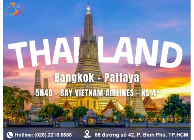 TOUR THÁI LAN - BANGKOK - PATTAYA  LÂU ĐÀI TỶ PHÚ - CHOCOLATE VILLE - BUFFET 86 TẦNG - VIETJET